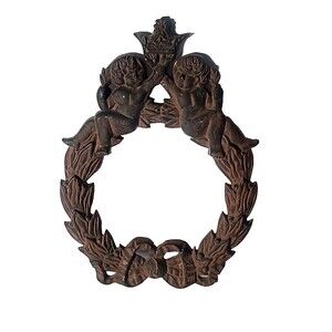 Victorian Christmas Cherub Wreath Door Gate Garden Fence Adornment Cast Iron VTG
